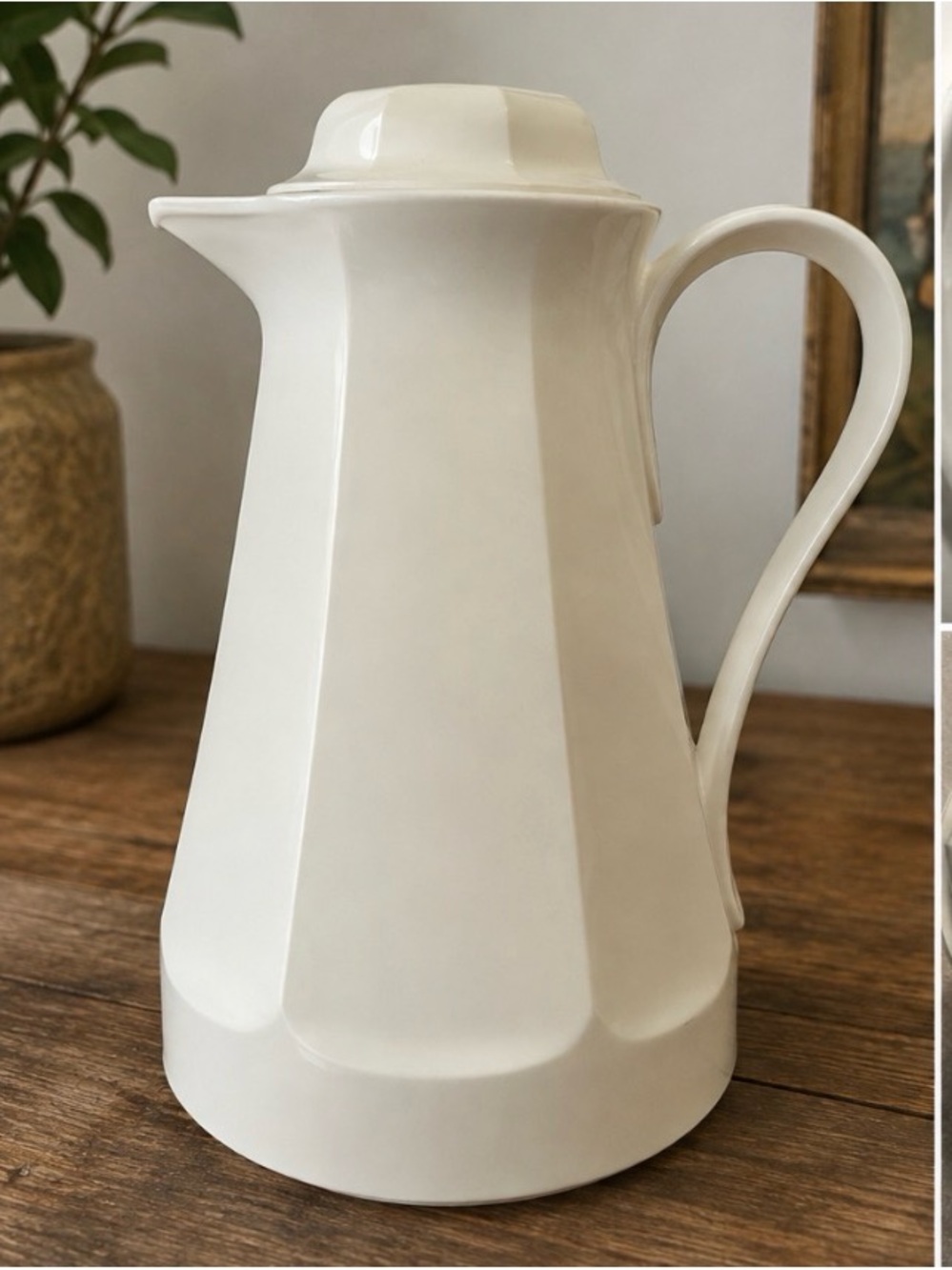 Thermos Cream Faceted Ceramic Pitcher with Handle